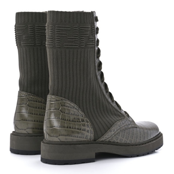 New FENDI boots FF Croc Embossed Womens Combat Boots 38 - Picture 2 of 10